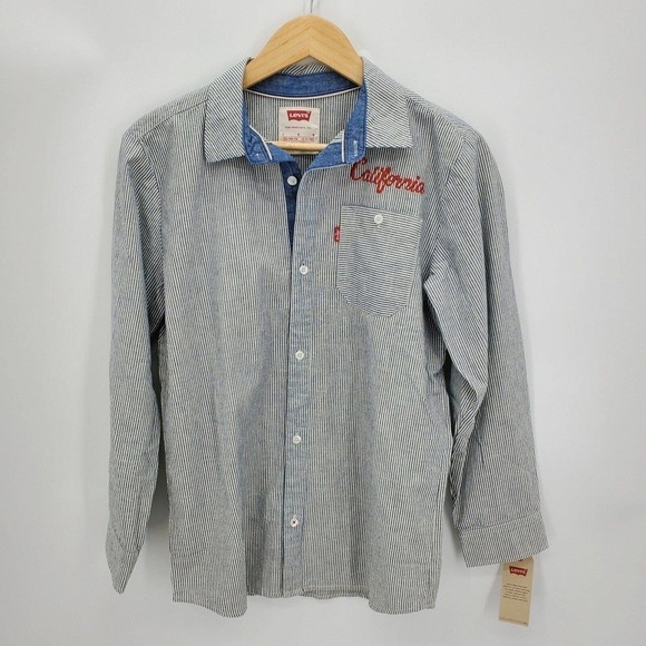 New Levis Boys Button Front Shirt Stripes Embroidered Size Large 12-13 Yrs - Picture 1 of 4